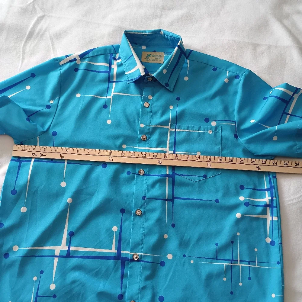 Royaura Hawaiian Blue Lines Pattern XL button down thin beach shirt color - Picture 12 of 13